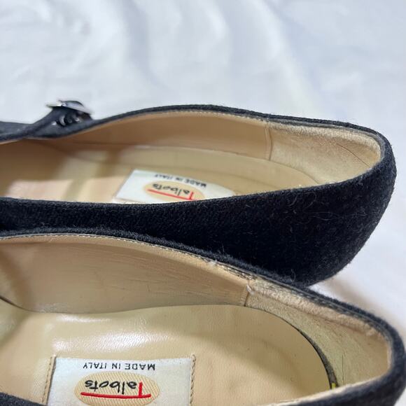 Vtg Gray Fabric Mary Jane Square Toe Block Heel Sz 7 Italian Leather Sole - Picture 3 of 7